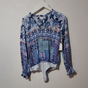 Chic Blue and Purple Floral Bodysuit